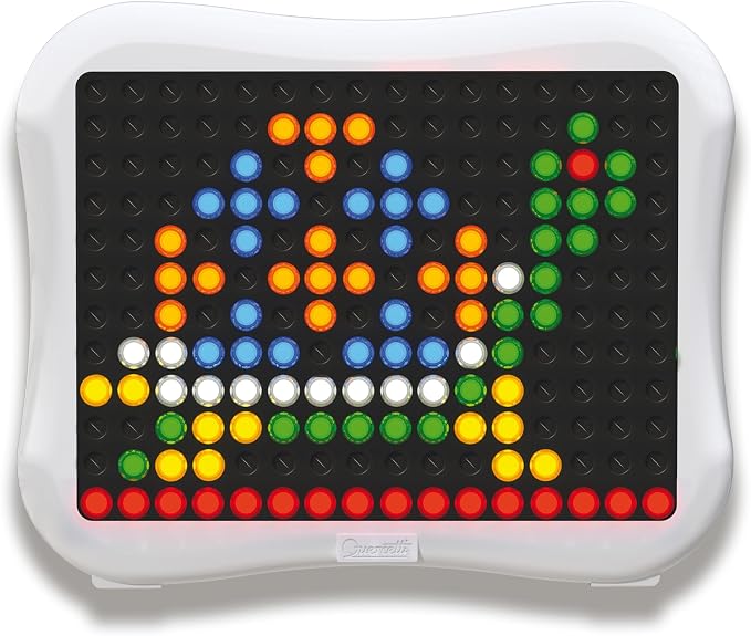 Quercetti: Peg Brite - Light-Up Image Toy, Create Mosaic Board Art, 120 Pegs & Bright LEDs, 12 Sample Pattern Templates, Free Play Designing, Kids 3+