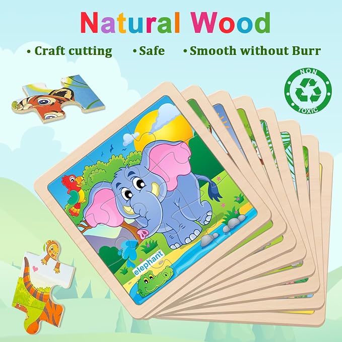 Wooden Puzzles for Toddlers 3+, 9 Pieces Animal Jigsaw Puzzles for Kids Ages 3-5, Preschool Learning Activities, Learning & Educational Toys, Gifts for Boys, Girls