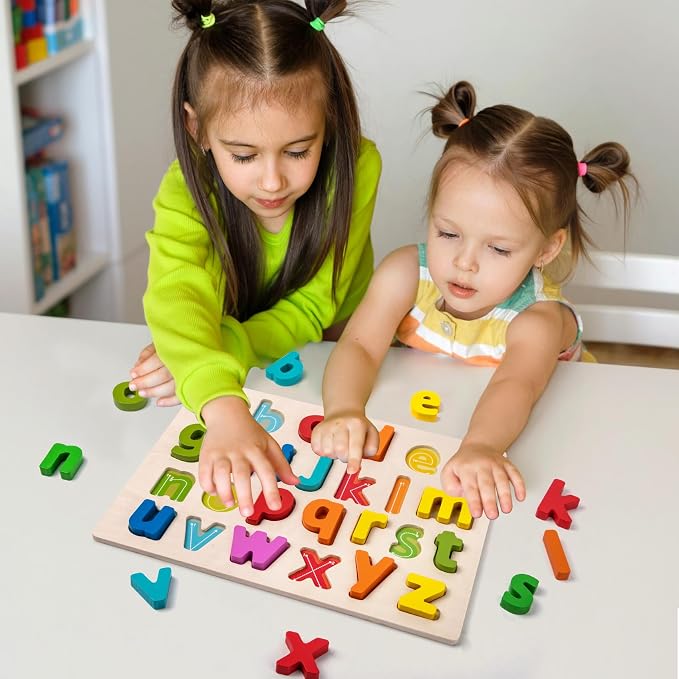 Alphabet Puzzle Wooden Puzzles for Toddlers ABC Puzzle | Shape Alphabet Learning Puzzles Toys with Puzzle Board & Letter Blocks for Preschool Girls Boys Lowercase Letter Puzzle