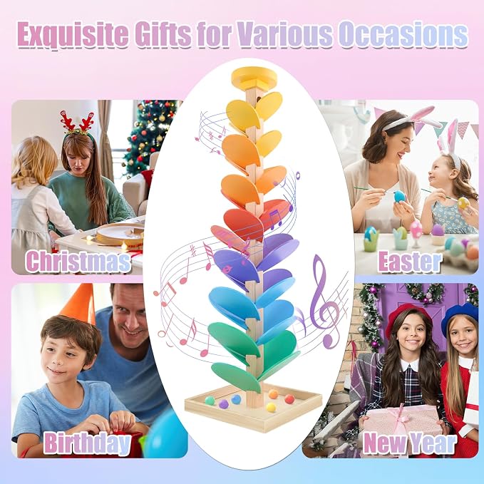 Wooden Marble Run Music Tree Montessori Toys Marble Ball Run for Kids 3-5 | Wood Ball Drop Toys for 4-8 8-12 Color Sorting Learning Game Boys and Girls Birthday Holiday Gift