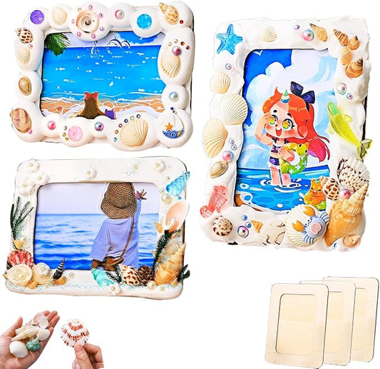 A&H Zier Mosaic Kit 3-Pack 5x7/4x6 DIY Photo Frames Craft for Kids 6+ | Mosaic kit for kids 8-12 3 wooden frames (fit 4x6/5x7) 200+ glass tiles non-toxic glue tools&instructions Fun family activity
