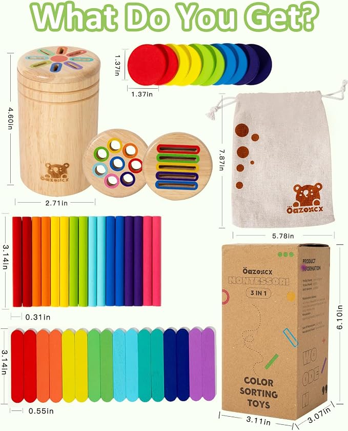 Wooden Sorting Toy for Toddlers 1-3 - Fine Motor Skills Toys,3 in 1Baby Coin Bank & Color Matching Game - Sensory Educational Toy for Boys Girls Travel Activities