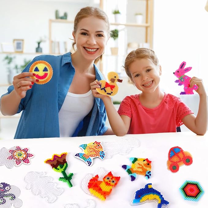 20 Pieces 5mm Fuse Beads Pegboards Clear Animal Shape Plastic Pegboards Craft Tray with 20 Pieces Colorful Cards for Kids DIY Craft Beads (Pack of 2)
