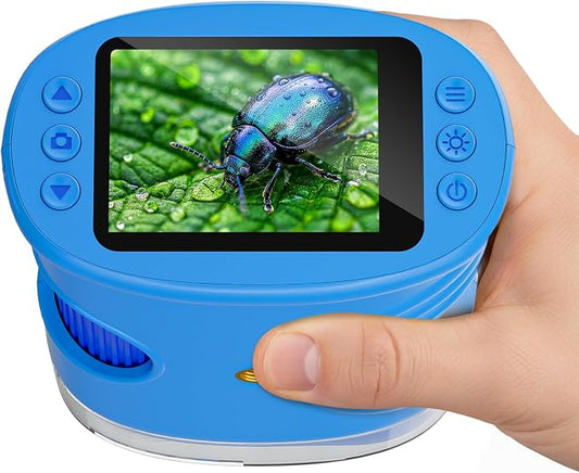 Temodu Kids Microscope 2.0" Screen 1000X Digital Microscope for Kids, Mini Pocket Handheld Microscopes for Children Birthday Festival Gift, Science Education Fun Toys for Boys Girls Ages 4-12 (Blue)