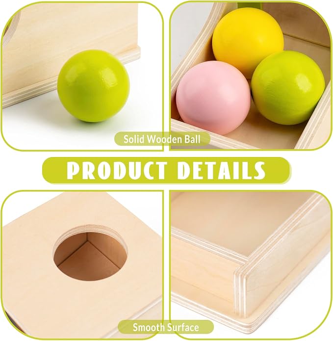 Montessori Toys for 6 Month Old, Object Permanence Box with Three Balls | 8 Month Old Baby Toys, Wooden Preschool Infant Toys 6-12 Months Developmental, Cause and Effect Ball Drop Toy