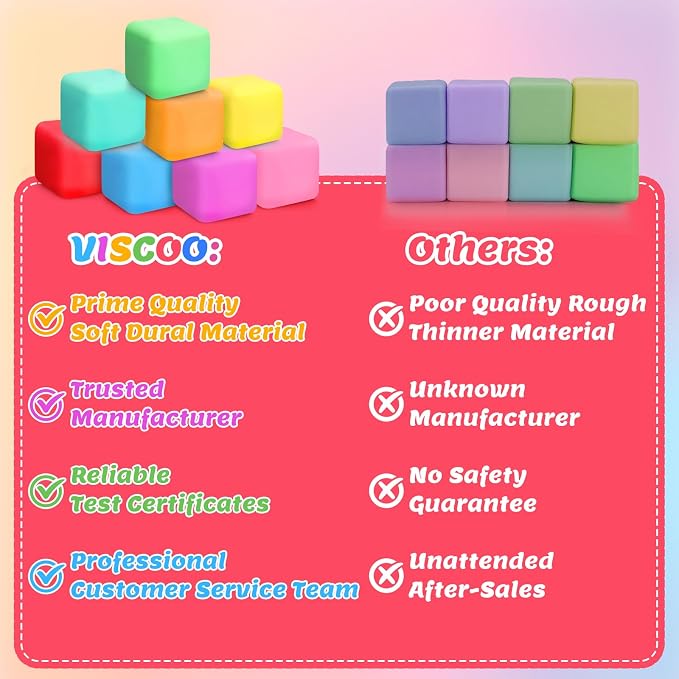 VISCOO 12 Pack Slow Rising Stress Cube, Stress Balls Fidget Squishy Toys | Squeeze Toy for Anxiety Relief, Pull Stretch Squishy Ball for Classroom Prize, Party Favors for Kids Adults