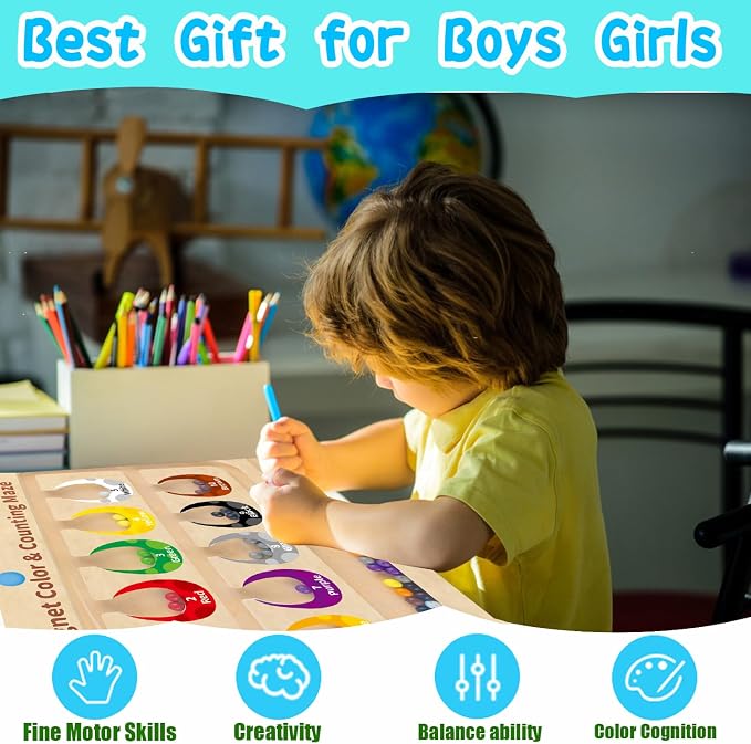 HONGID Dinosaur Toys,Magnetic Color and Number Maze, Montessori Toys for 3 4 5 Year Old,Learning Educational Sensory Toys for Toddlers and Kids Boys Girls,Christmas Stocking Stuffers for Kids