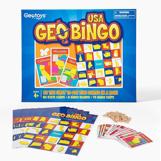 USA Bingo for Kids Ages 4 and Up, Geography Game for Home, School or Camp | Fun Kids Educational Game & Learning Resources, Bingo Games for Family, Kids Geography Toy, States and Capitals Game for Kids