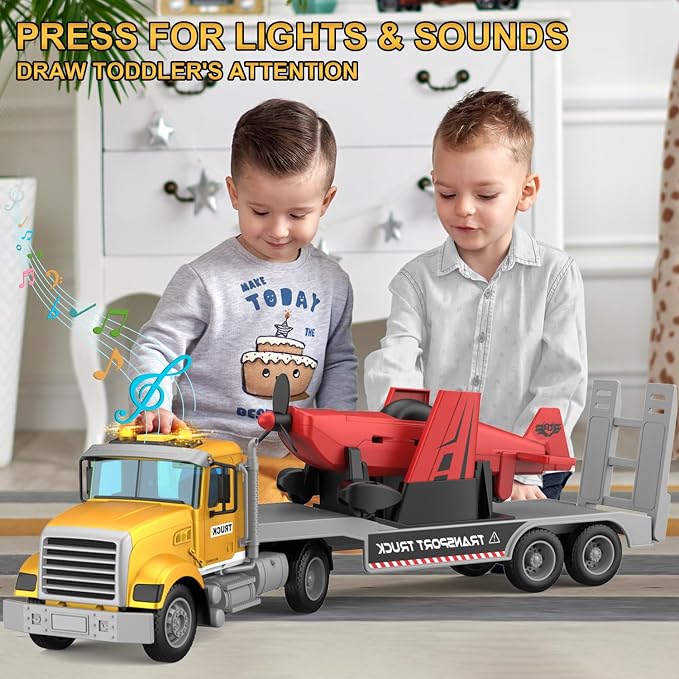 DOWELLIN Large 22" Semi Police Truck Toy with Propeller Aircraft Car Toys for Kids Toddlers, Christmas Birthday Gift for Boy Girl Child 3 4 5 6 7 Years Old