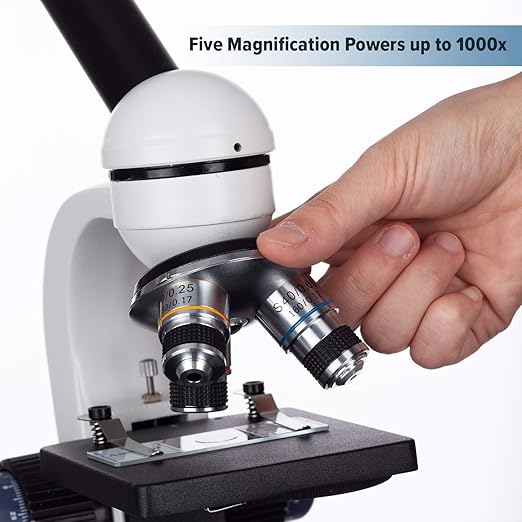 AmScope M150C-PS25 Series Portable Monocular Compound Microscope - 1000X | 40X-1000X Magnification Range Compound Biological Microscope LED Ring Light