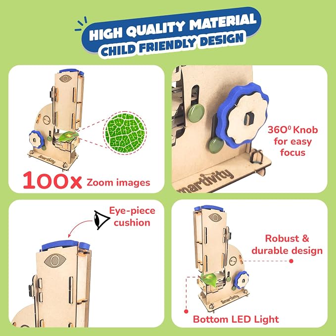 Smartivity DIY Microscope 100x Zoom STEM Toy for Kids 8-14 | Real Working Microscope | STEM Science Kit for Students | Birthday Gift for Boys & Girls Ages 8-14 Years