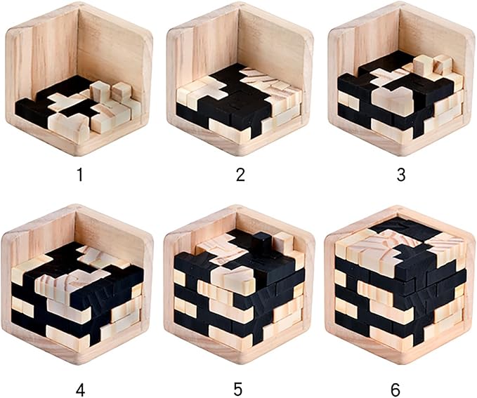 Wooden Brain Teaser Puzzles Cube Stocking Stuffers Wooden Puzzles T-shaped Jigsaw Logic Puzzle Educational Games Toy for Kids and Adults by AHYUAN (Black and Natural)