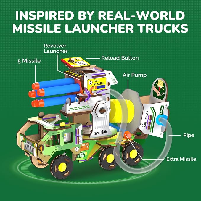 Smartivity DIY Military Vehicle Truck Toy for Kids 8-14 Years | Build Your Own Military Vehicle | Air-Powered Rotating Launcher | Birthday Gift for Boys & Girls 8-14 Years