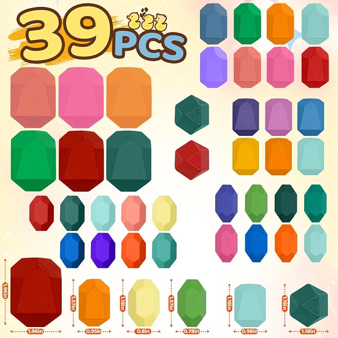 MEGRANATE 39PCS Montessori Wooden Stacking Rocks Toys Colorful Stacking Stones Building Blocks Games Sensory Toy for Kids Educational Learning Toys for 3+ Years Old Kids