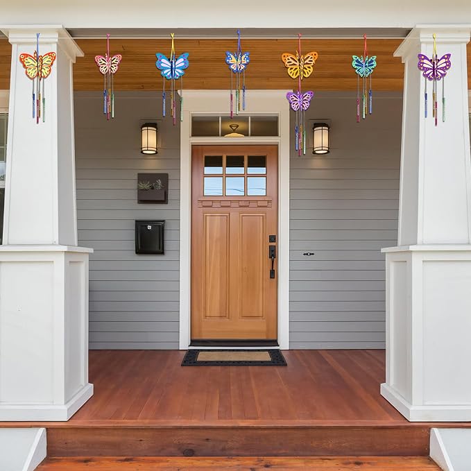 Fennoral 8 Pack 3D Butterfly Wind Chime Kit for Kids Make Your Own Butterfly Wind Chime Wooden Arts and Crafts for Kids DIY to Paint Butterfly Craft for Summer Art Activity Mother's Day Decoration