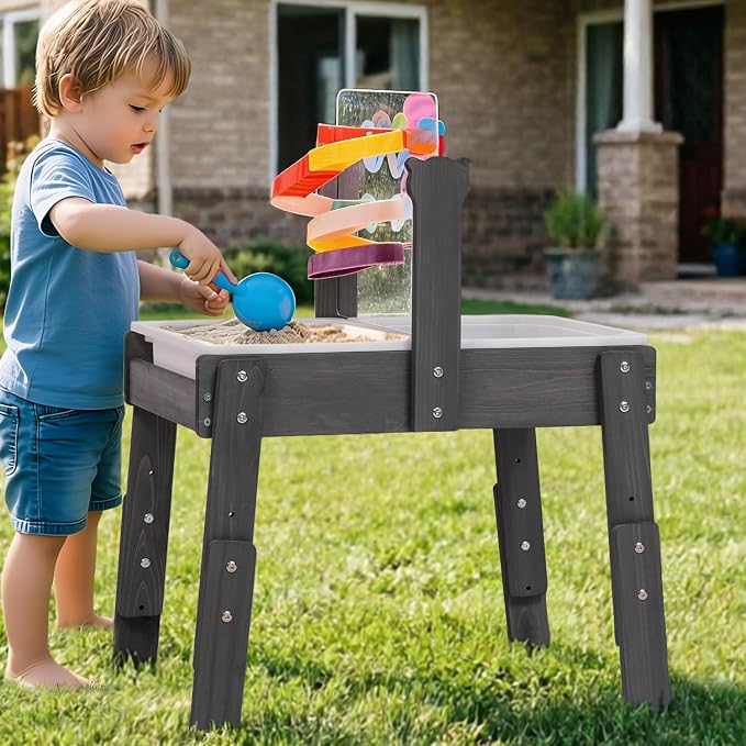 PHOKID Sand and Water Table for Toddlers,Wooden Sensory Play Activity Table,2 Sensory Bins, Acrylic Board & Water Track Toys,Montessori Kids Tables Learning Toy for Age 3+,Dark Blue