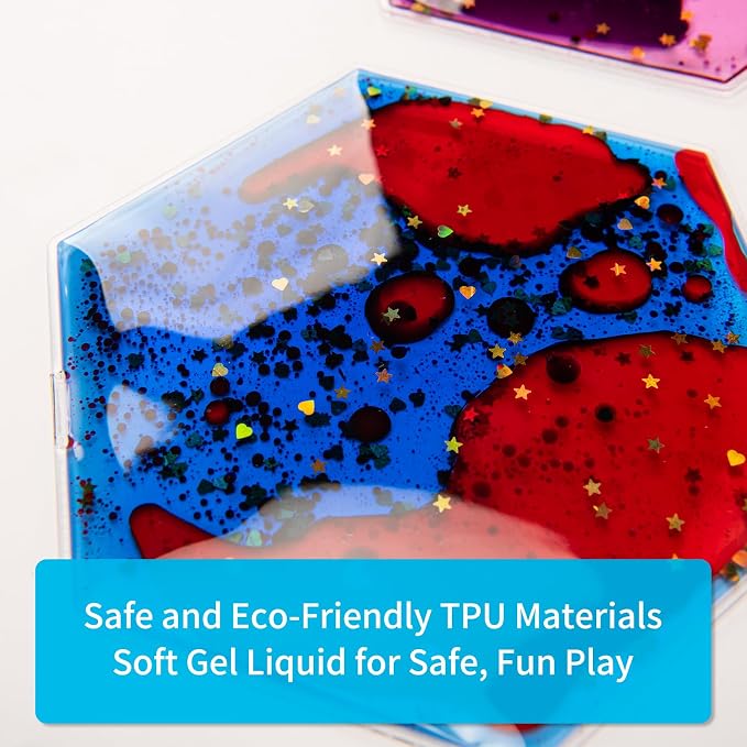 Art3d Hexagon Sensory Fidget Multicolor Liquid Motion Tiles, 12-Pack | Lightweight, Boost Focus, Relieve Anxiety, Eco-Friendly, Varied Colors & Shapes, Suitable for Kids, Teens