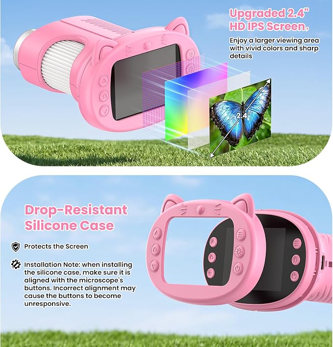 Alotwan Kids Microscope Handheld Digital 1000X, Miniscope for Girls Age 3-8