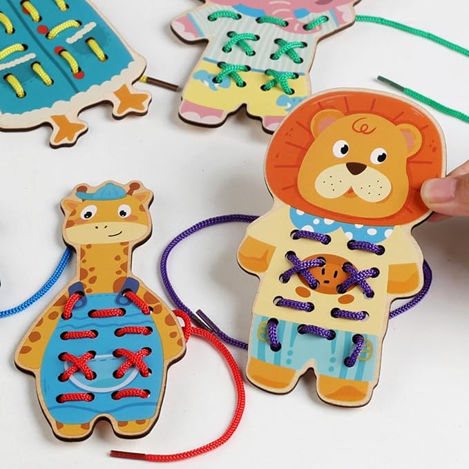 getuse Wooden Lacing Cards Sewing Threading Toys for Kids Preschoolers Fine Motor Skills Development Hand-Eye Coordination Learning Toy- Style a