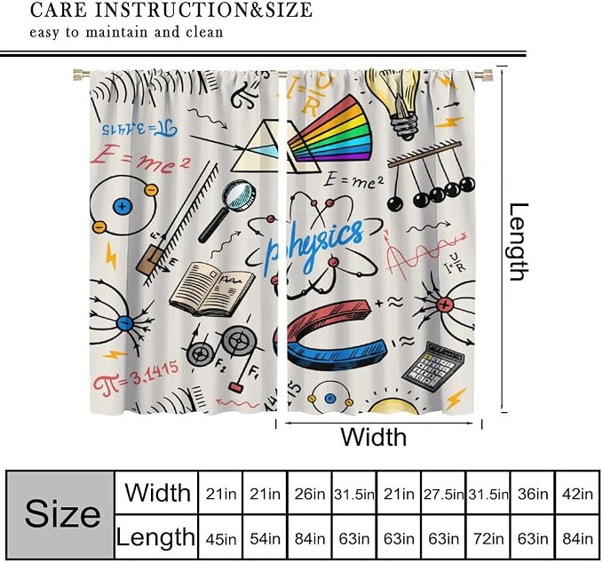 Science Physics Window Curtains, Abstract Math Chemistry Curtain Scientist Graffiti Print Window Treatments for Kids Teens Bedroom Living Room Set 2 Panels,42x45 Inches, Style-8
