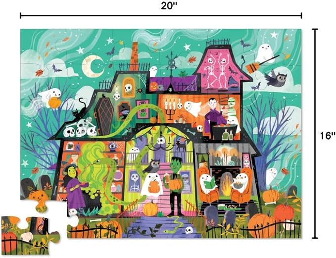 Crocodile Creek 36-Piece Jigsaw Floor Puzzle with Heavy-Duty Shaped Box for Storage, Large 16" x 20" Completed Size, Designed for Kids Ages 3 Years and up, Haunted House