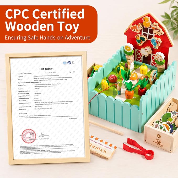 INIFEIDALA Montessori Farm Learning Game for Toddlers 3-5 | Wooden Activity Board,Challenge Cards,Fine Motor Skills,Sorting & Letter Matching,Screen-Free Educational Toy