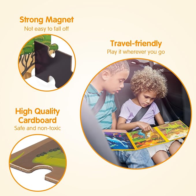 SYNARRY Magnetic Dinosaur Puzzle for Kids Ages 3-5, Travel Dinosaur Toys | 20-Piece Magnetic Travel Puzzle for Kids Ages 4-6, Car Airplane Road Trip Activities, Quiet Toys, Dinosaur Gifts for Kids