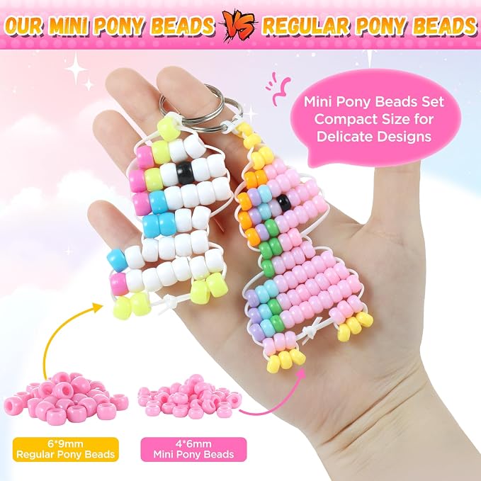 Funtopia Pony Beads Kit for Keychain Making, Mini Pony Bead Pets for Kids | Includes Instructions for 15 Cute Designs and Storage Box, Beginners Kids Craft Kit for Rainy Day Group and Family Activities