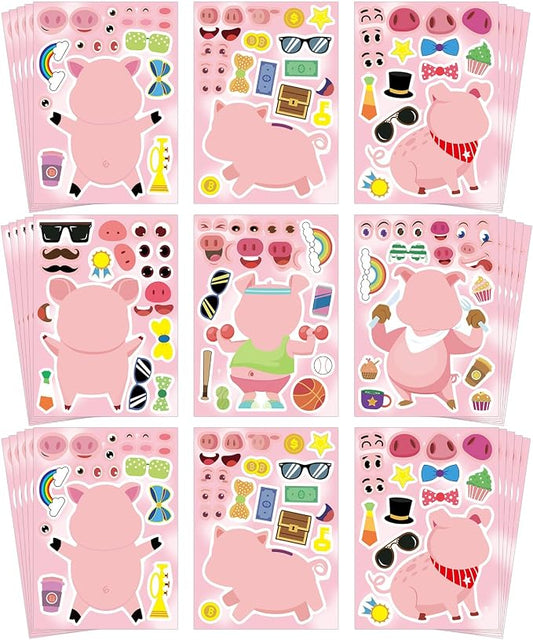 Aowplc 30 Make a Pig Sticker Sheets for Kids | Cute Piggy Mix & Match Crafts, Party Favors & Birthday Decorations