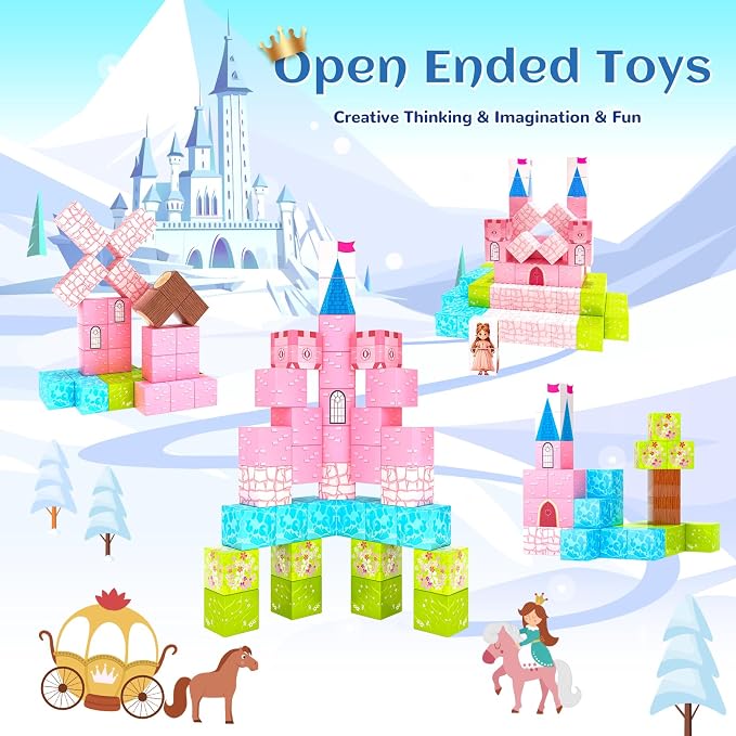 Hiwawind Updated Princess Magnetic Blocks for Girls, Princess Castle Magnetic Building Toys, STEM Montessori Sensory Toys for Toddlers 3-4 5-6 7-8, Creative Birthday Gifts for 3+ Year Old Girl