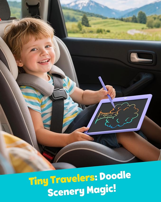 LCD Writing Tablet for Kids, 10-inch Coloring Drawing Pad, Mess Free Doodle Board, Airplane Travel Toys for Boys and Toddlers, Road Trip Essentials, Gifts for 3 4 5 6 7 8 Year Old Girls(Purple)