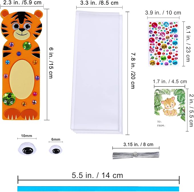 Winlyn 32 Sets Jungle Animal Craft Kits DIY Jungle Safari Zoo Wild Animal Bookmarks Decorations Art Sets Tiger Lion Zebra Foam Stickers for Kids Classroom Activities Reading Rewards Party Favors