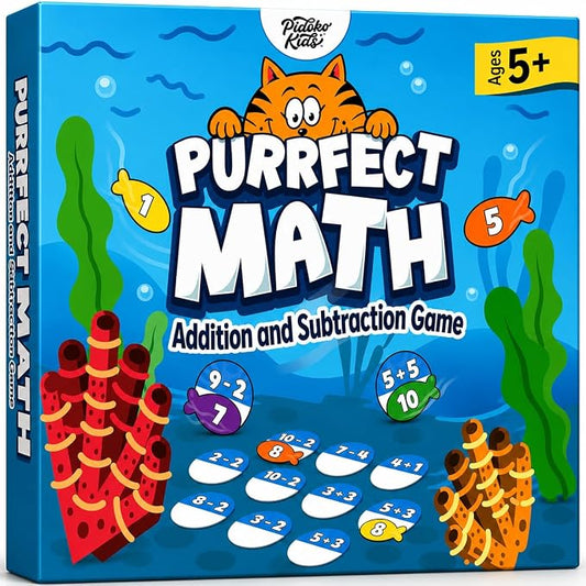 Pidoko Kids Purrfect Math | Math Games for Kids Ages 5+ | Addition and Subtraction Magnetic Fish Game