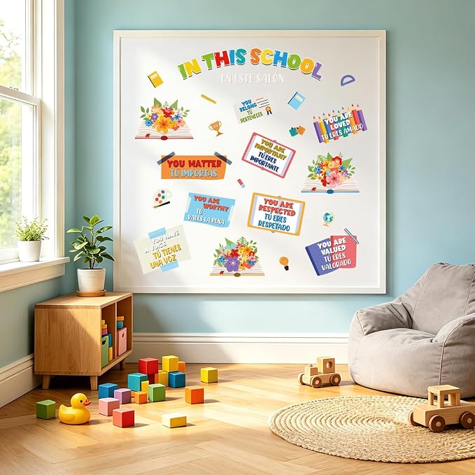 LHIUEM Positive Self-Affirmations Wall Sticker in This School Wall Decal | Inspirational Quote Window Clings Colorful Mental Health Therapy Decoration Bulletin Board Vinyl Sticker for Classroom