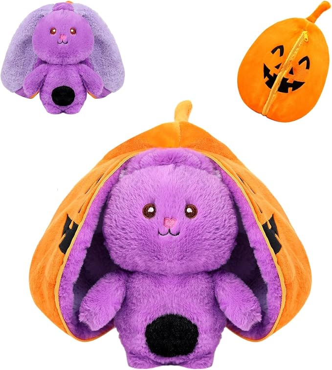 MIAODAM Halloween Pumpkin Bunny Plush,Reversible Bat Stuffed Animal for Kid