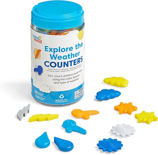 hand2mind Explore the Weather Counters, Meteorology for Kids, Weather Math Counters for Kids, Color Sorting Toys, Counting Manipulatives, Montessori Math Materials, Preschool Science Toys