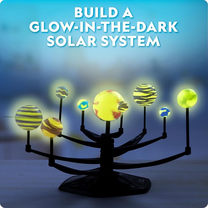 National Geographic Glow in the Dark Solar System Model for Kids Ages 8-12 | Build and Paint 3D Planets with Movable Arms, Space Bedroom Decor, Astronomy STEM Project, Birthday Gift