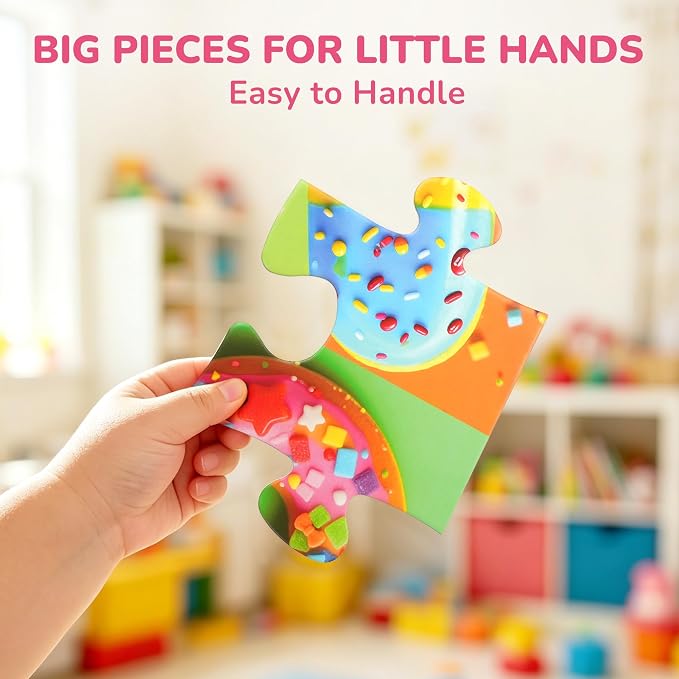 BenBen Floor Puzzles for Kids Ages 4-6, 2 x 3 Feet Dessert Party Puzzle | 48 Pieces Extra-Thick Large Piece Jumbo Jigsaw Puzzle for Toddlers, Preschool Educational Toy with Storage Box for Girls Boys