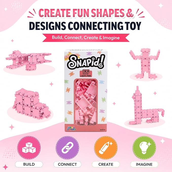 100 Piece Light Pink Snap Connecting Building Toy Set for Kids
