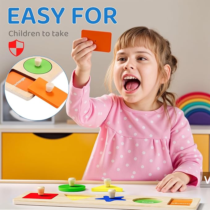 First Jumbo Knob Wooden Shape Puzzle for Toddlers 1-3,Montessori Toddler Puzzle Toys for1-2 Year Old,Preschool Learning Peg Puzzles Toys for Baby Kids