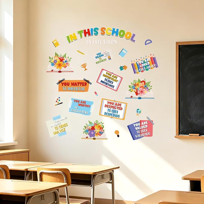 LHIUEM Positive Self-Affirmations Wall Sticker in This School Wall Decal | Inspirational Quote Window Clings Colorful Mental Health Therapy Decoration Bulletin Board Vinyl Sticker for Classroom