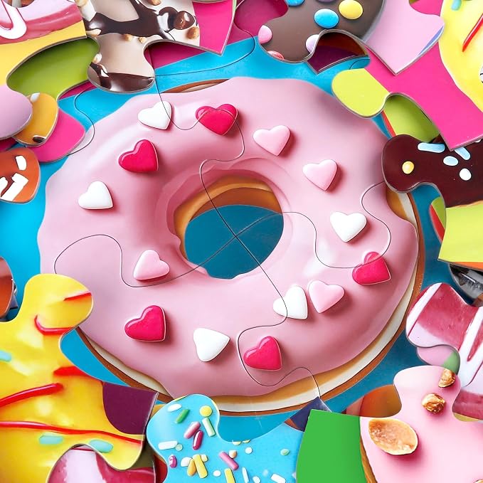 Jumbo Floor Puzzle for Kids,48 Piece Colorful Donut Jigsaw Puzzle Ages 3-8 | Dessert-themed Donut Learning Puzzle,Extra-thick Cardboard,35x24 in Completed,Preschool Gift for Boys and Girls