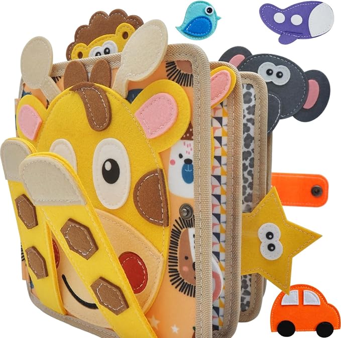 Busy Book for Toddlers 1-3, Felt Animals Busy Board for 1 Year Old | Montessori Toys, Peekaboo Quiet Book, Airplane Travel Toys, Educational Learning Activity, Birthday Gifts for Boys & Girls