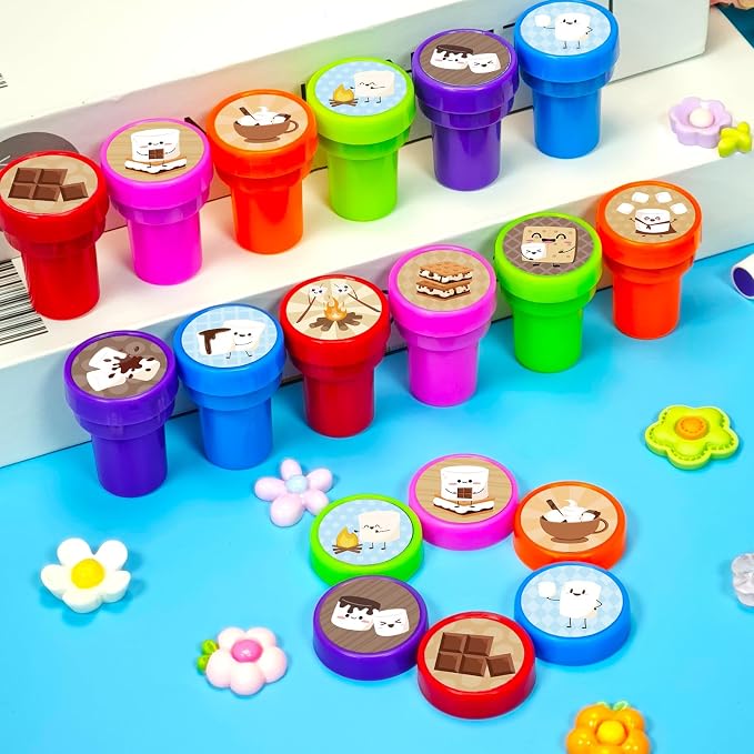 Cinrobiye 24 Pcs Marshmallow Stampers Party Favor Set, Cute Sweet Treat Stamps for Kids Birthday Party, Classroom Rewards, Carnival Prizes, Goody Bag Fillers, Dessert Themed Party Supplies