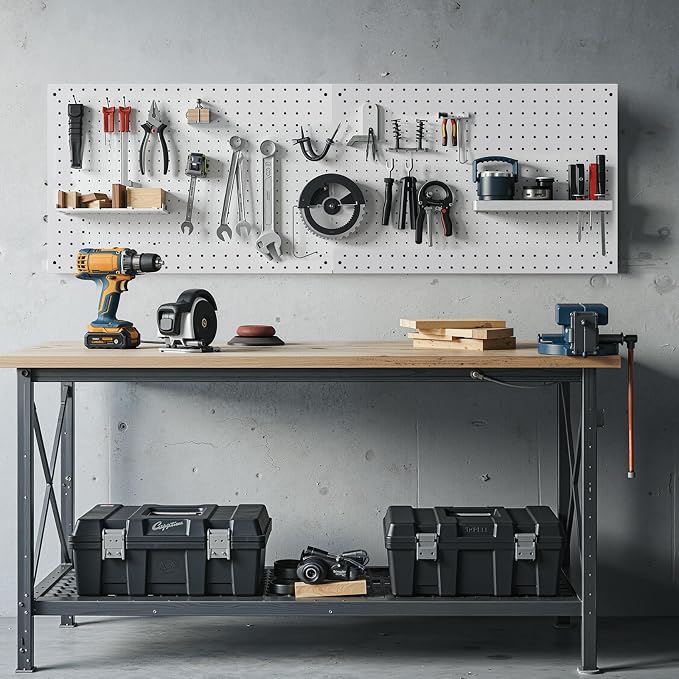 Peg Board, 3 Pack Metal Pegboard Panels White Pegboards Wall Organizer with Frame Large Heavy Duty Peg Board with Hooks for Walls Home, Garage Tool Storage, Office, Craft Room, Kitchen 24”×16”
