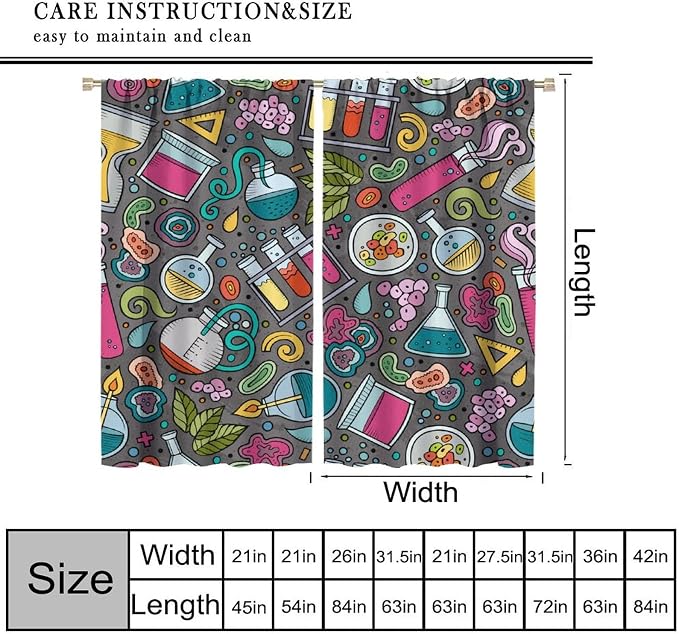 Science Physics Curtains, Abstract Math Chemistry Curtain Scientist Graffiti Print Window Treatments for Kids Teens Bedroom Living Room Set 2 Panels,42x45 Inches, Style-3