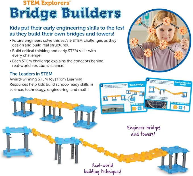 Learning Resources STEM Explorers Bridge Builders - Building Science Toys, Fine Motor Skills, Toddler Explorer Kit, Gifts for Boys and Girls