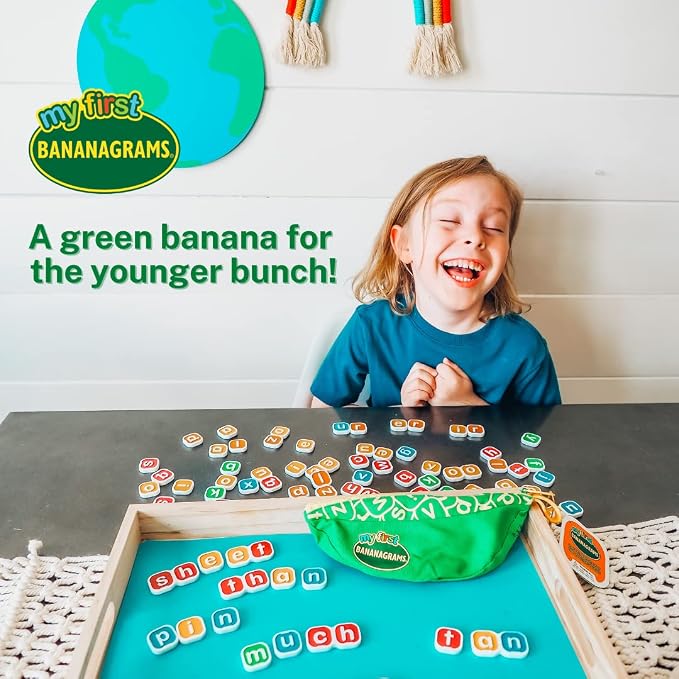 Bananagrams My First, Lowercase Letter Word Game for Ages 4+ | Combo-letter tiles build early spelling & phonics skills; word game for pre-readers and kids ages 4+