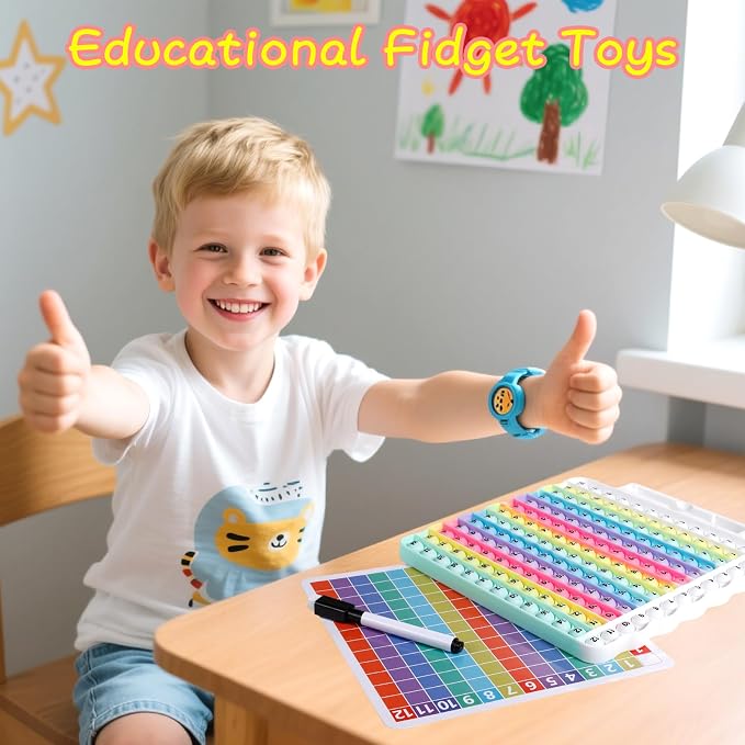 e4 Pop Multiplication Table Game Learning Toy Educational Math Game with Marker, Rainbow Colors Math Multiplication pop 12x12 boardmultiplication Flash Cards 3rd Grade Addition Stress Toy