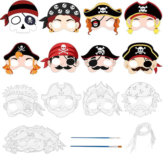 24 Pcs Pirate Crafts for Kids Classroom Color Your Own Pirate Masks | DIY Coloring Art and Craft for Kids Pirate Theme Birthday Party Summer School Craft Project Costume Cosplay Dress Up Activity